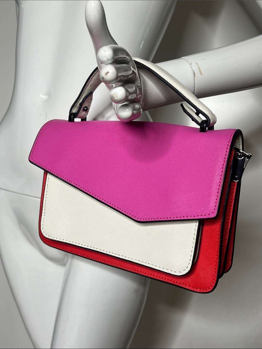Botkier Cobble Hill Saffiano Multicolor Red Pink Leather Shoulder Crossbody Bag